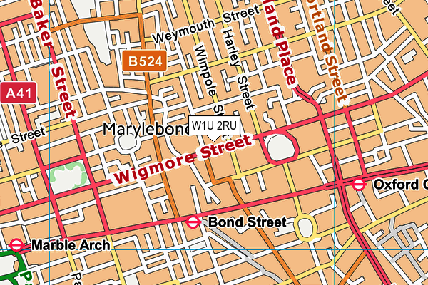 W1U 2RU map - OS VectorMap District (Ordnance Survey)