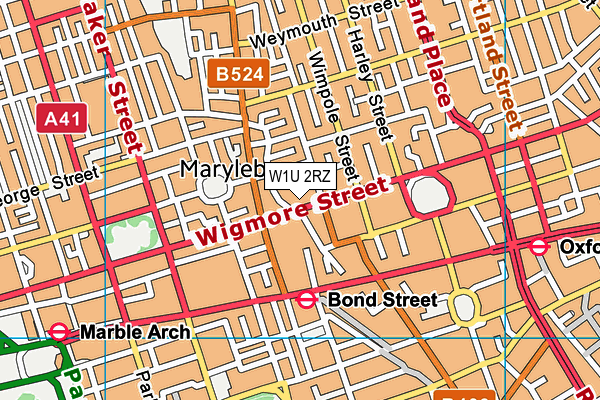 W1U 2RZ map - OS VectorMap District (Ordnance Survey)