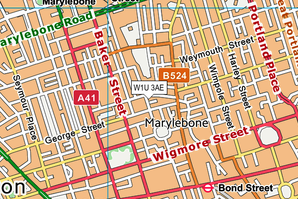W1U 3AE map - OS VectorMap District (Ordnance Survey)