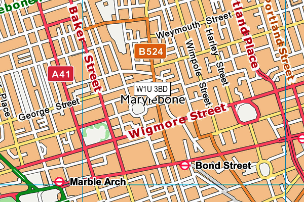 W1U 3BD map - OS VectorMap District (Ordnance Survey)