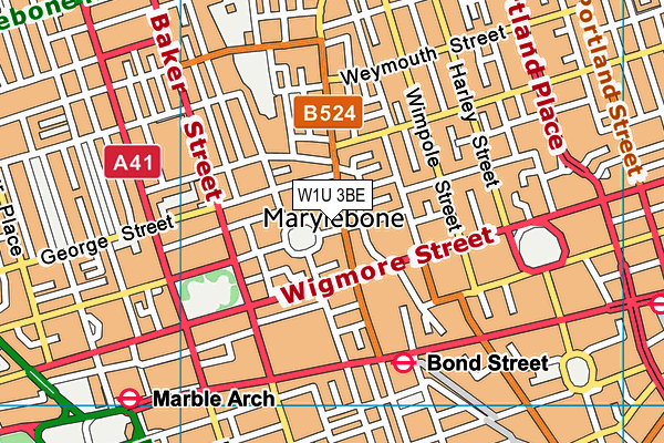 W1U 3BE map - OS VectorMap District (Ordnance Survey)