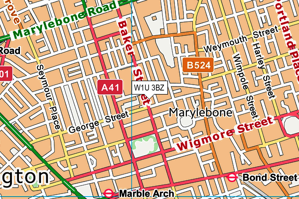 W1U 3BZ map - OS VectorMap District (Ordnance Survey)