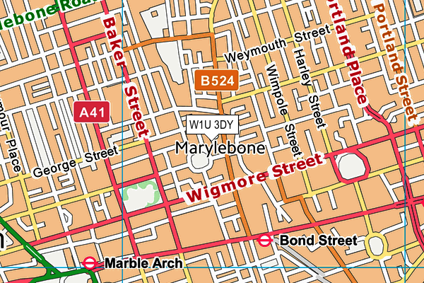 W1U 3DY map - OS VectorMap District (Ordnance Survey)