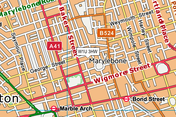 W1U 3HW map - OS VectorMap District (Ordnance Survey)