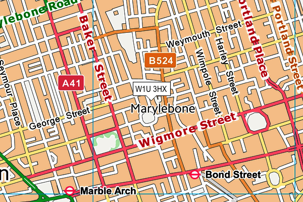 W1U 3HX map - OS VectorMap District (Ordnance Survey)