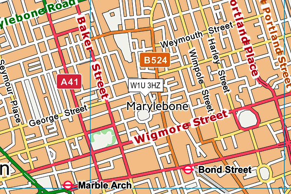 W1U 3HZ map - OS VectorMap District (Ordnance Survey)