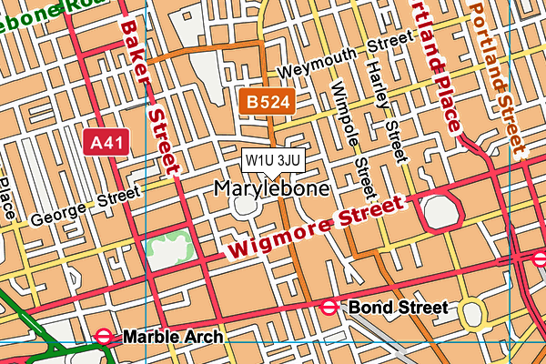 W1U 3JU map - OS VectorMap District (Ordnance Survey)