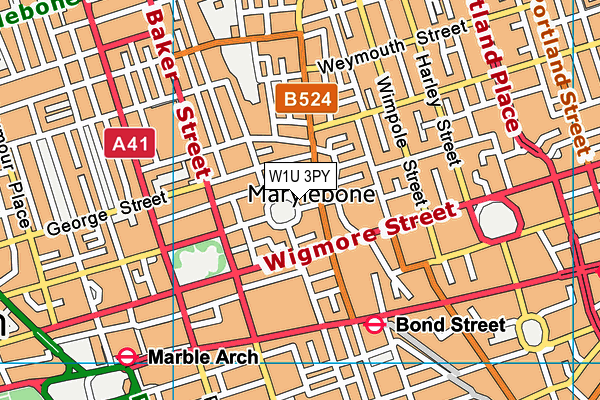 W1U 3PY map - OS VectorMap District (Ordnance Survey)