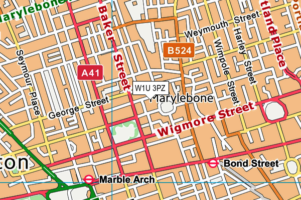 W1U 3PZ map - OS VectorMap District (Ordnance Survey)