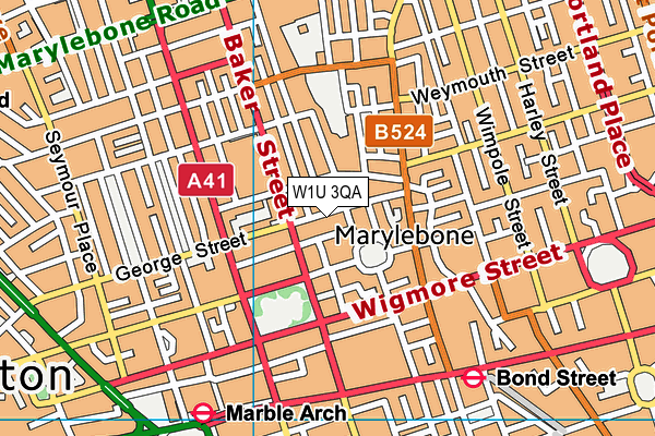 W1U 3QA map - OS VectorMap District (Ordnance Survey)