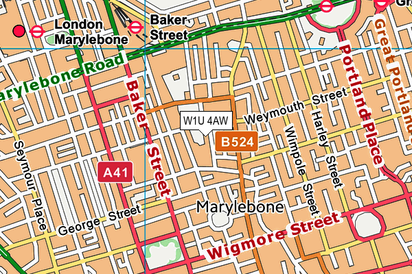 W1U 4AW map - OS VectorMap District (Ordnance Survey)