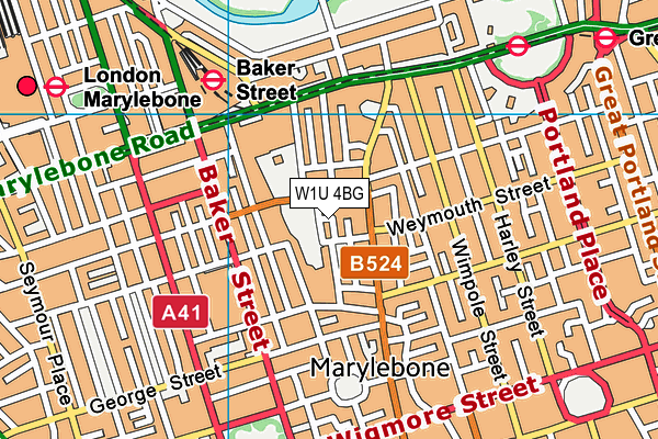 W1U 4BG map - OS VectorMap District (Ordnance Survey)