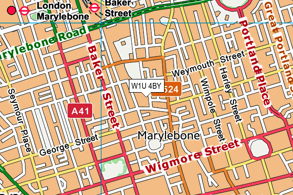 W1U 4BY map - OS VectorMap District (Ordnance Survey)