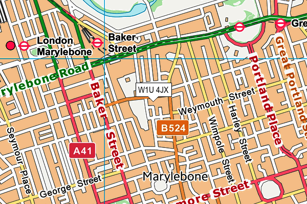 W1U 4JX map - OS VectorMap District (Ordnance Survey)