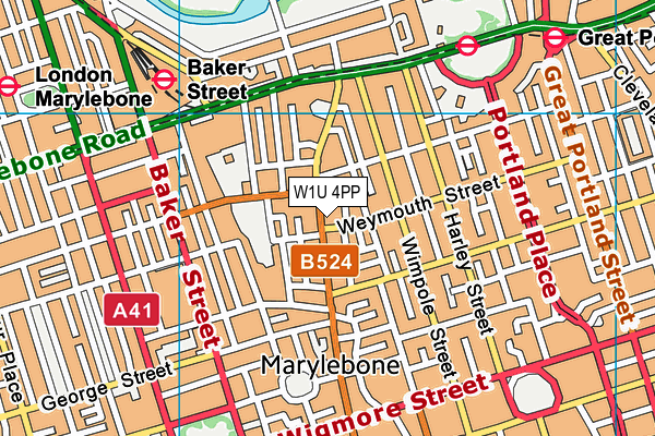 W1U 4PP map - OS VectorMap District (Ordnance Survey)