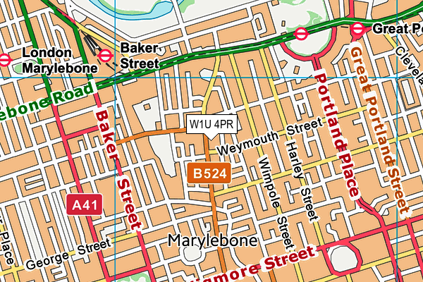 W1U 4PR map - OS VectorMap District (Ordnance Survey)