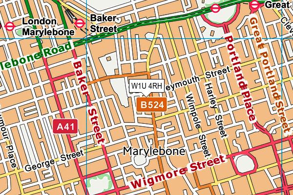 W1U 4RH map - OS VectorMap District (Ordnance Survey)