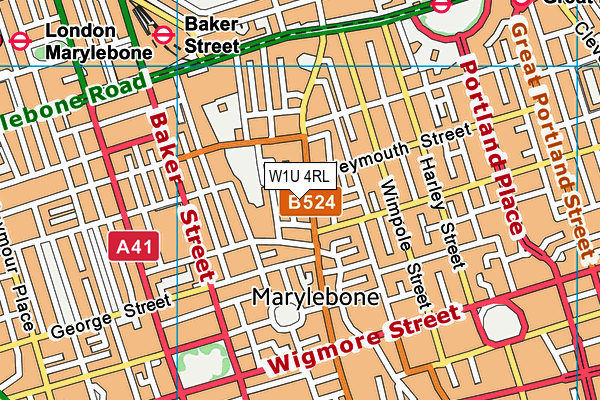 W1U 4RL map - OS VectorMap District (Ordnance Survey)