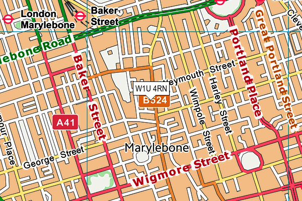 W1U 4RN map - OS VectorMap District (Ordnance Survey)