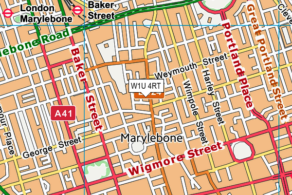 W1U 4RT map - OS VectorMap District (Ordnance Survey)