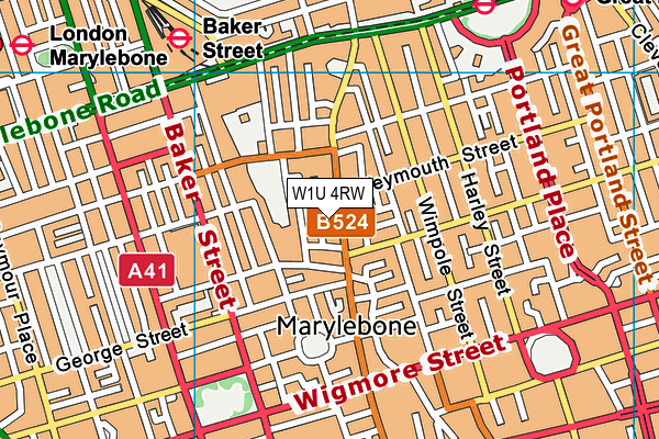 W1U 4RW map - OS VectorMap District (Ordnance Survey)