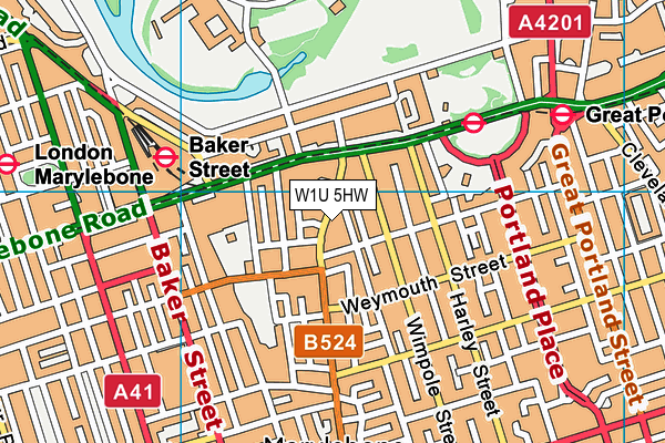 W1U 5HW map - OS VectorMap District (Ordnance Survey)