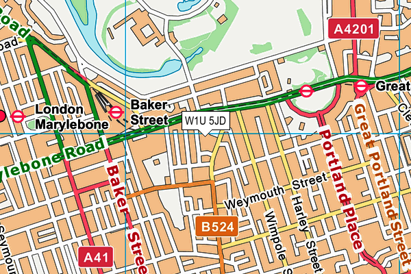 W1U 5JD map - OS VectorMap District (Ordnance Survey)