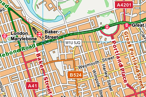 W1U 5JQ map - OS VectorMap District (Ordnance Survey)