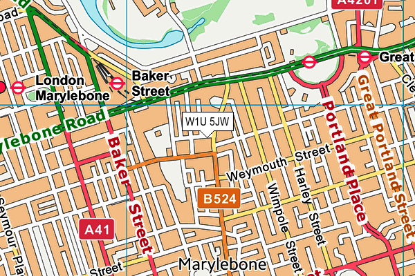 W1U 5JW map - OS VectorMap District (Ordnance Survey)