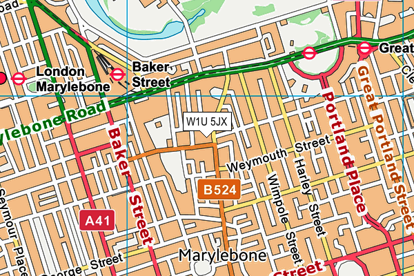 W1U 5JX map - OS VectorMap District (Ordnance Survey)