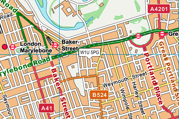 W1U 5PG map - OS VectorMap District (Ordnance Survey)