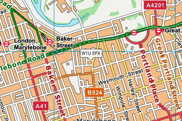 W1U 5PX map - OS VectorMap District (Ordnance Survey)