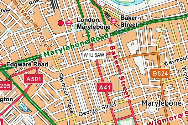 W1U 6AW map - OS VectorMap District (Ordnance Survey)