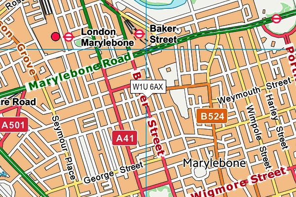 W1U 6AX map - OS VectorMap District (Ordnance Survey)