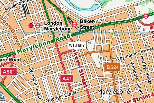 W1U 6FY map - OS VectorMap District (Ordnance Survey)