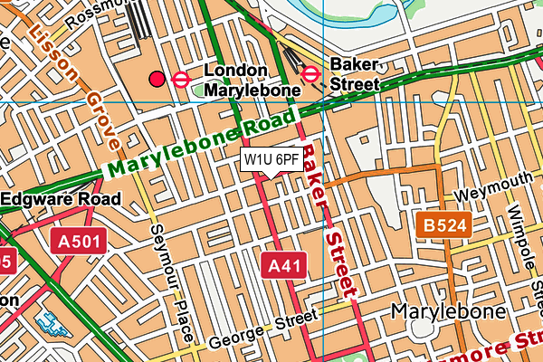 W1U 6PF map - OS VectorMap District (Ordnance Survey)