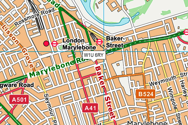 W1U 6RY map - OS VectorMap District (Ordnance Survey)