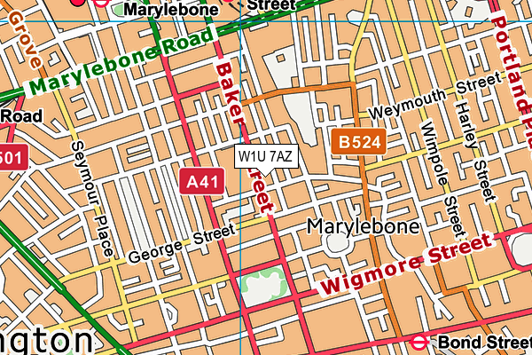 W1U 7AZ map - OS VectorMap District (Ordnance Survey)