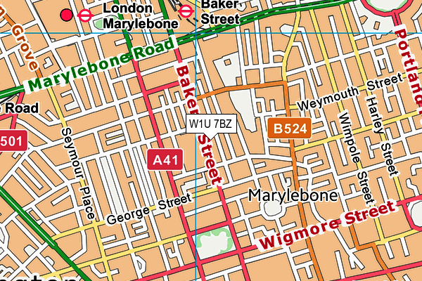 W1U 7BZ map - OS VectorMap District (Ordnance Survey)