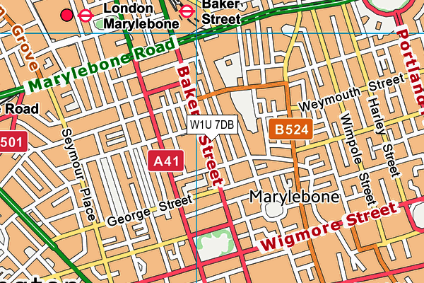 W1U 7DB map - OS VectorMap District (Ordnance Survey)