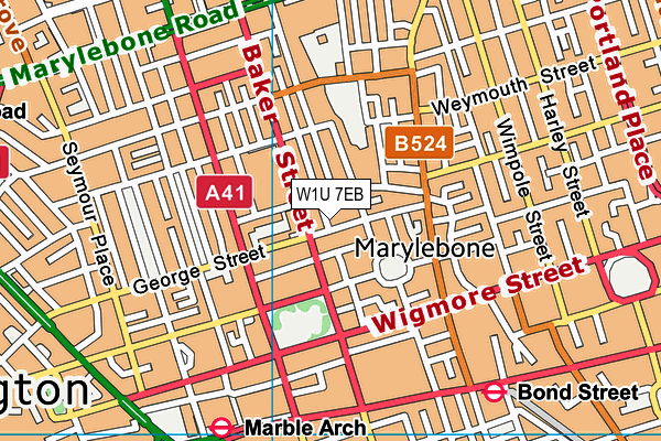 W1U 7EB map - OS VectorMap District (Ordnance Survey)