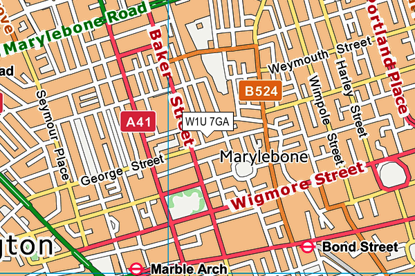 W1U 7GA map - OS VectorMap District (Ordnance Survey)