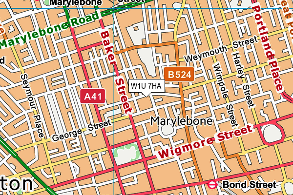 W1U 7HA map - OS VectorMap District (Ordnance Survey)