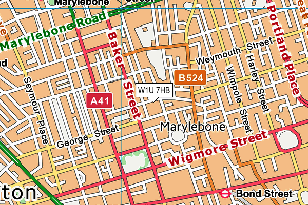 W1U 7HB map - OS VectorMap District (Ordnance Survey)