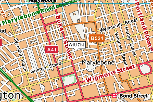 W1U 7HJ map - OS VectorMap District (Ordnance Survey)