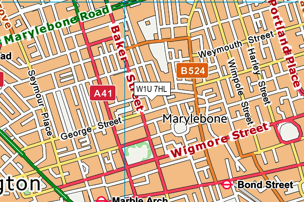 W1U 7HL map - OS VectorMap District (Ordnance Survey)