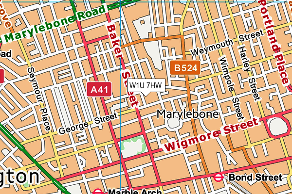 W1U 7HW map - OS VectorMap District (Ordnance Survey)