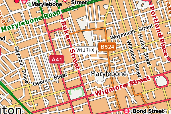 W1U 7HX map - OS VectorMap District (Ordnance Survey)