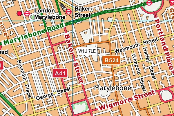 W1U 7LE map - OS VectorMap District (Ordnance Survey)