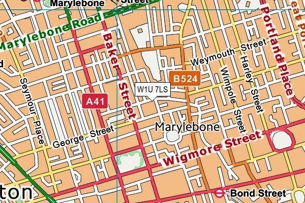 W1U 7LS map - OS VectorMap District (Ordnance Survey)